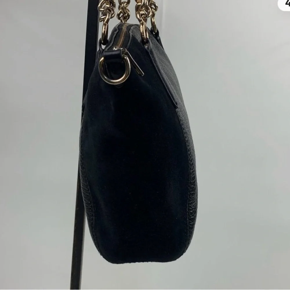 Coach Black Leather and Suede Shoulder Bag with Gold Hardware